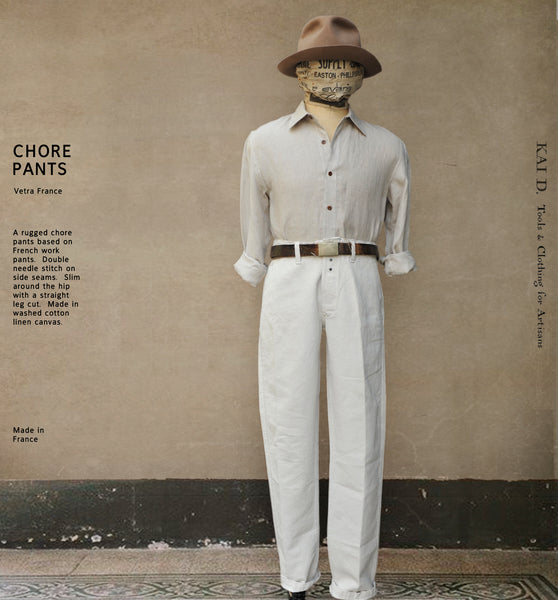 Cotton Linen Chore Pants - Ecru - 31, 33, 34, 36