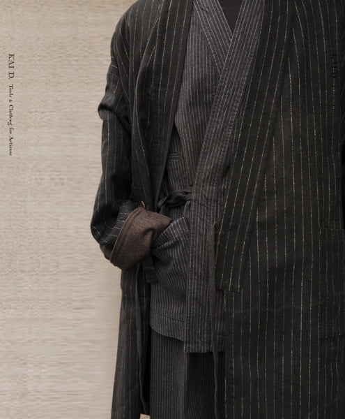Full Length Japanese Farmer Coat - Chalk Stripe Wool - M (NO RETURN)