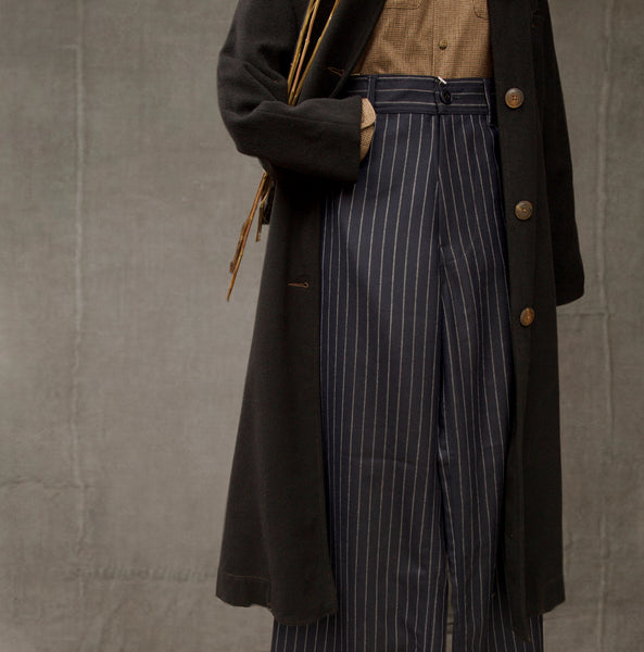 Light Weight Wool Wide Leg Pants - Chalk Stripe  -  28