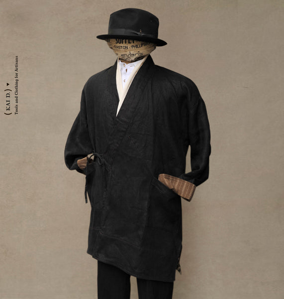 Washed linen Japanese Farmer Coat - Black - M (NO RETURN)