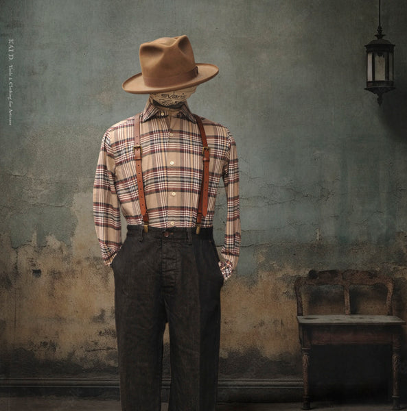 Cotton Cashmere Plaid Shirt - Burgundy Plaid - 41