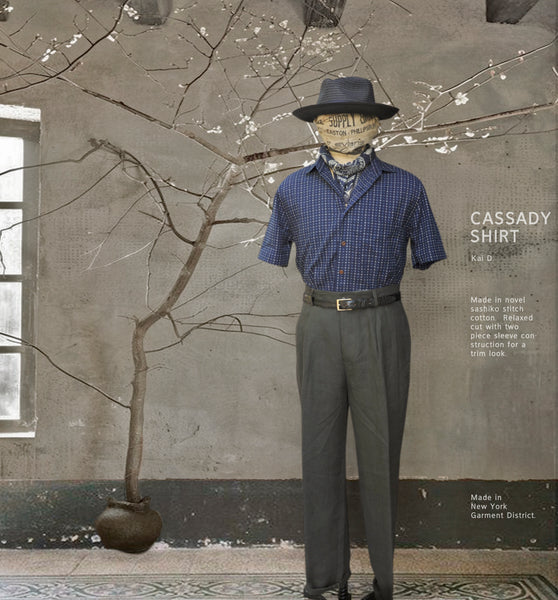 Short Sleeve Cassady Shirt - Navy Sashiko Cotton - S, L, XL