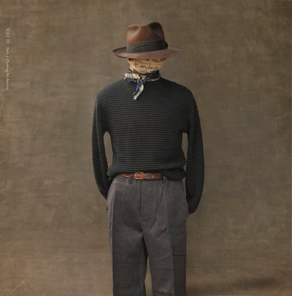 Pebble Stitch Crew Neck Sweater - Charcoal/Green - 6