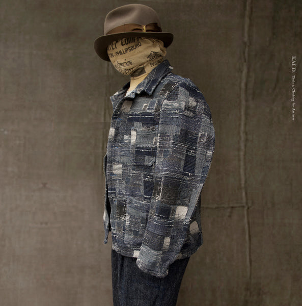 Novel Stitched Boro Chore Jacket - 44 (XXS), 46 (XS), 48 (S), 50 (M) - Cropped Length and Shorter Sleeve Length.   (NO RETURN)