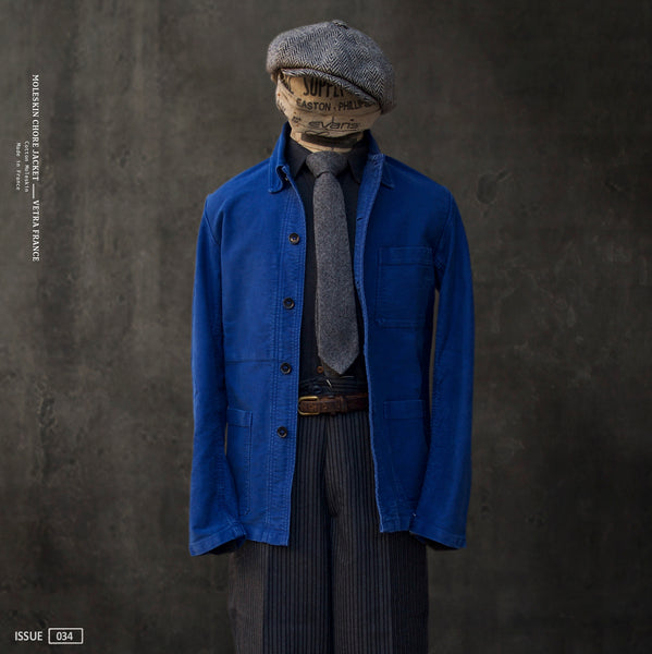 French Moleskin Work Jacket - French Blue - 44, 46, 48, 50