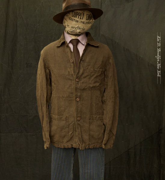 No. 5 Linen Jacket- Over Dyed Olive -  46 (M) (NO RETURN)
