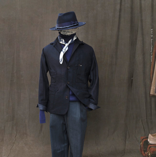 Degas Work Jacket - Herringbone Wool - Deep Navy - S, M, XL (NO RETURN)