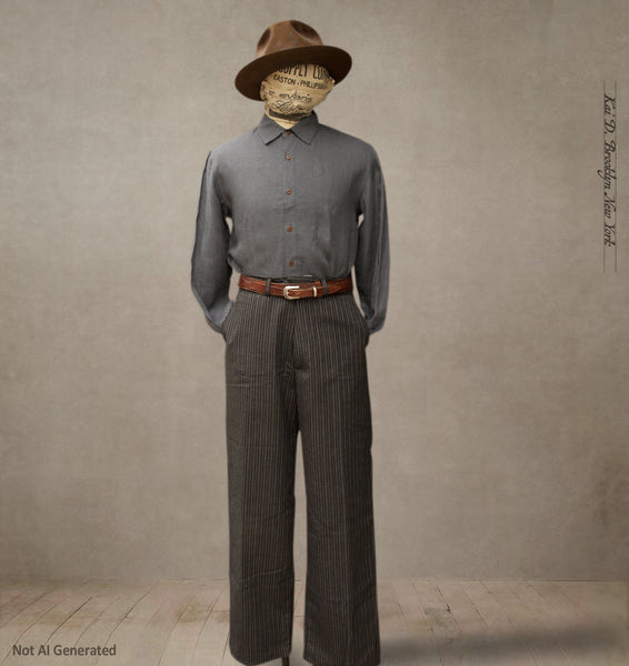 Bootlegger Loose Fit High Waisted Wool Pants - British Striped Wool - 34