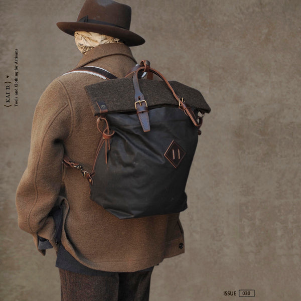 Woody Backpack S - Khaki Waxed / Tweed