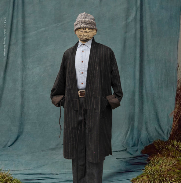 Full Length Japanese Farmer Coat - Chalk Stripe Wool - M (NO RETURN)