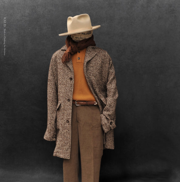 Brick Lane Raglan Coat - Chunky Herringbone - L