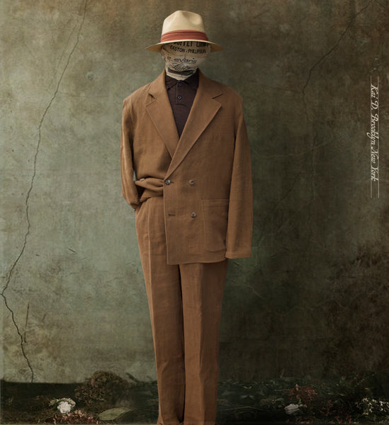 Double Breasted Jacket - Belgian Linen Wool - Cinnamon - 48, 50 (NO RETURN)
