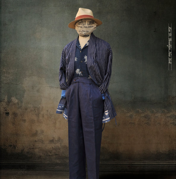 Indigo Stripe Japanese Farmer Coat - S (NO RETURN)