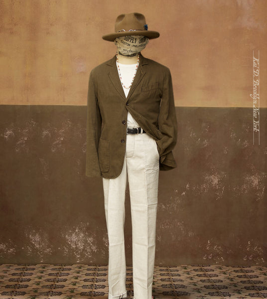 Over dyed Cotton Linen Shoemaker's Jacket - Mud - M