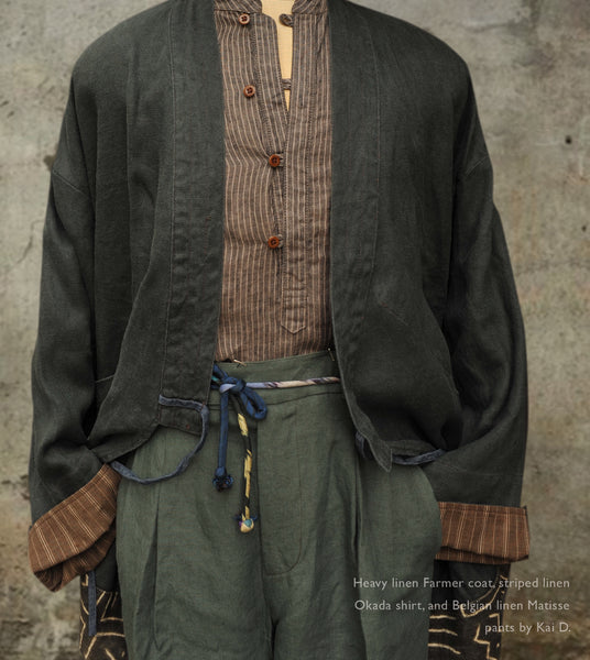 Washed Linen Japanese Farmer Coat - Jewel Green - S, M (NO RETURN)