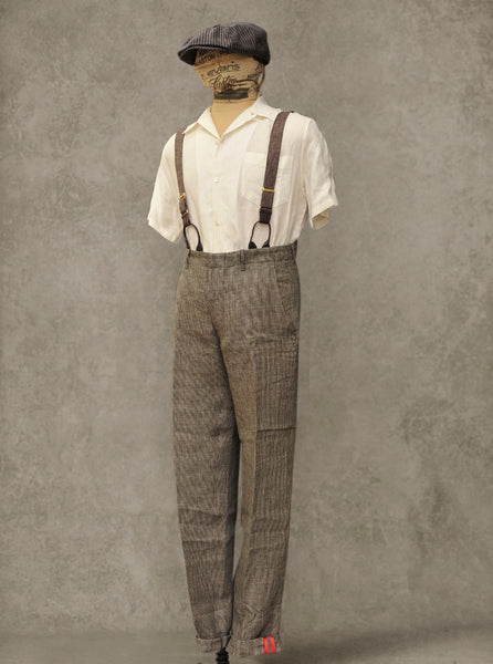 Borough Pants - Tan Linen Houndstooth - 30, 32, 34