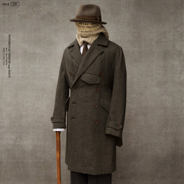 Motorcycle Trench- Herringbone Wool - M, L (NO RETURN)