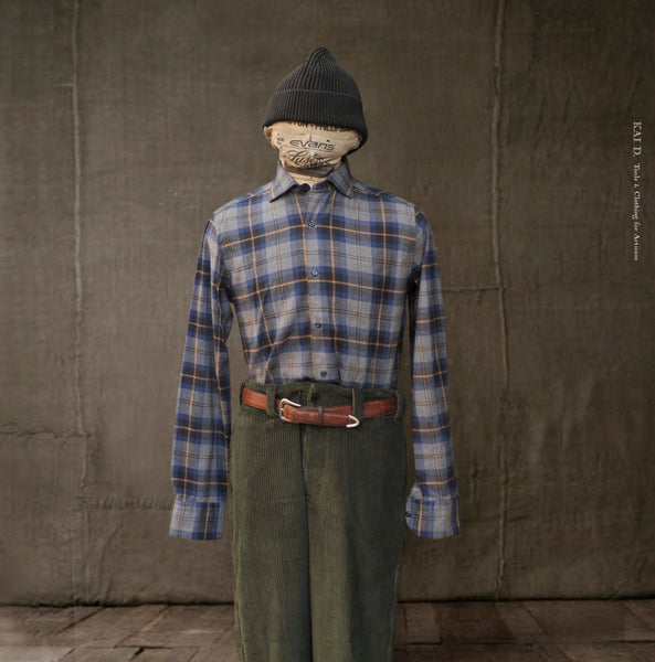 Cotton Merino Plaid Shirt - Blue Grey Plaid -43 (XL)