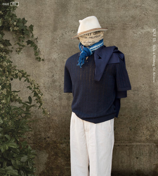 Perforated Stitch Linen Polo - Ink Blue - S, M, L, XL