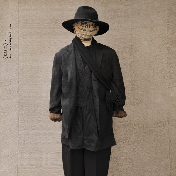 Washed linen Japanese Farmer Coat - Black - M (NO RETURN)