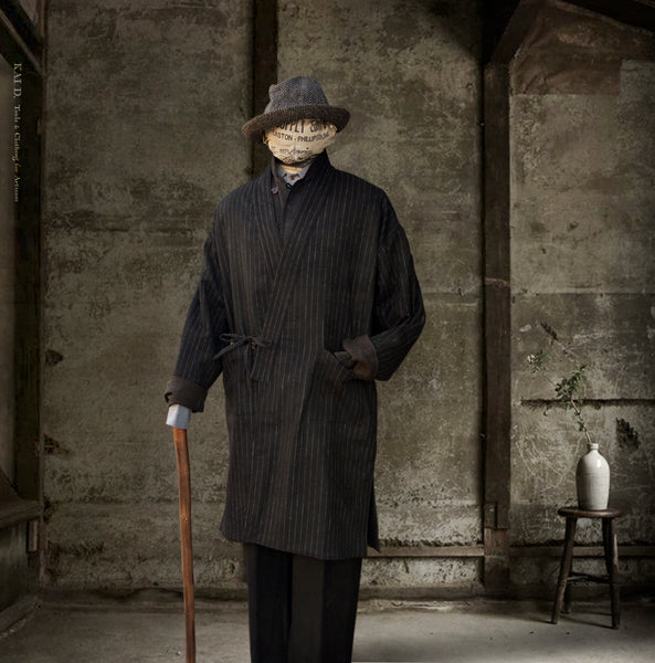 Full Length Japanese Farmer Coat - Chalk Stripe Wool - M (NO RETURN)