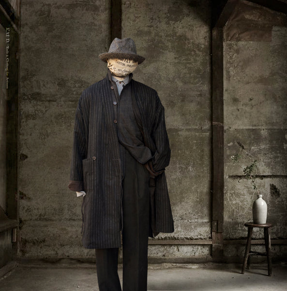 Full Length Japanese Farmer Coat - Chalk Stripe Wool - M (NO RETURN)