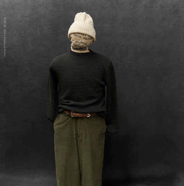 Pebble Stitch Crew Neck Sweater - Charcoal/Green - 6