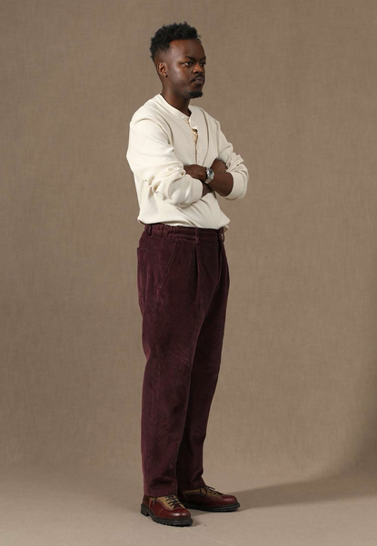 Oxnard One Pleat Pants - Burgundy Corduroy - 48, 50, 52