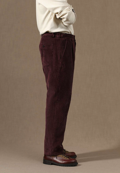 Oxnard One Pleat Pants - Burgundy Corduroy - 48, 50, 52