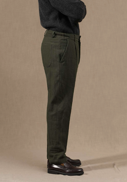 Oxnard One Pleat Pants - Soft Wool Herringbone - 48, 50, 52