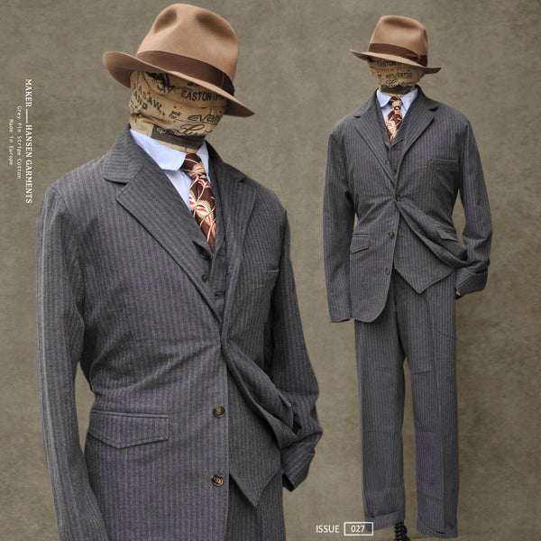 Herringbone Stripe Lukas Blazer - Grey Pin - M