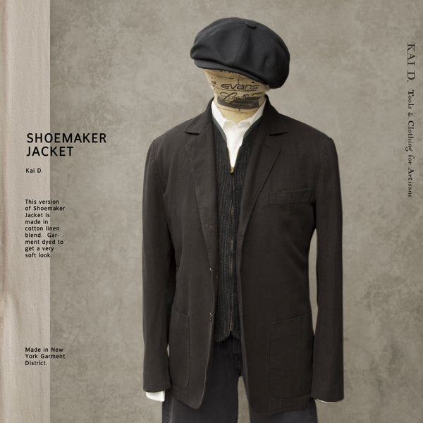 Over dyed Cotton Linen Shoemaker Jacket - Black -  M, L