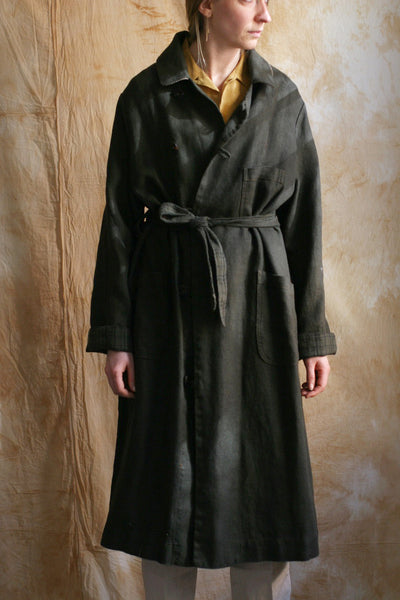 Garment Dyed Linen Anthropologist Coat - Dark Green - M