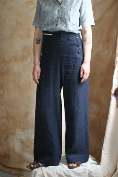 Sailor Pants - Japanese Dark Blue Linen - XS,M,  L
