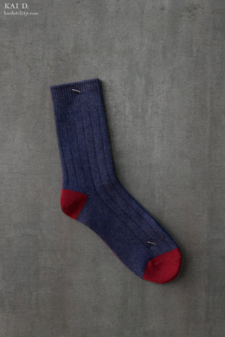 Cashmere Socks - Womens - Cobalt Blue/Red