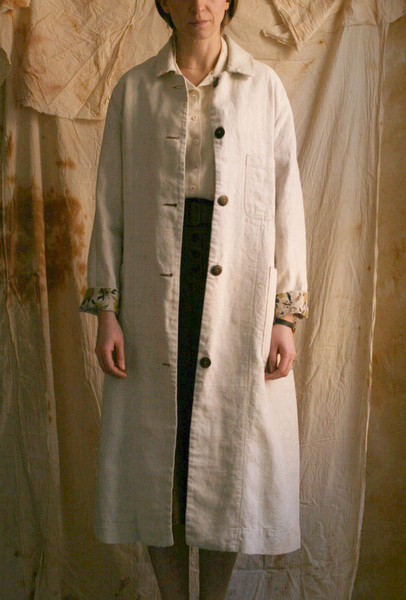 Belgian Stone Washed Linen Anthropologist Coat - Oatmeal - S