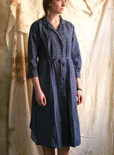 Hepburn Dress - Antique Indigo Print - S, M