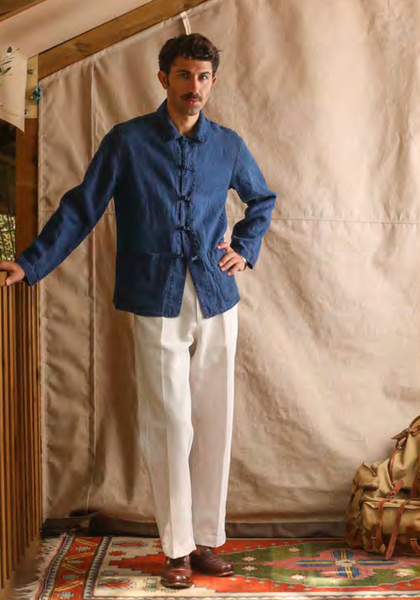 Cunart Frog Closure Jacket - Indigo Linen - 48, 50, 52, 54 (NO RETURN)