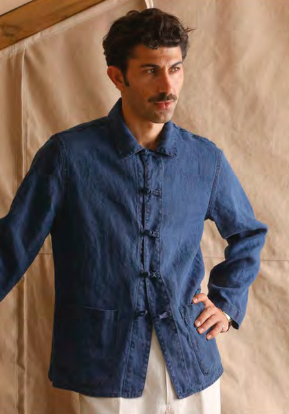 Cunart Frog Closure Jacket - Indigo Linen - 48, 50, 52, 54 (NO RETURN)