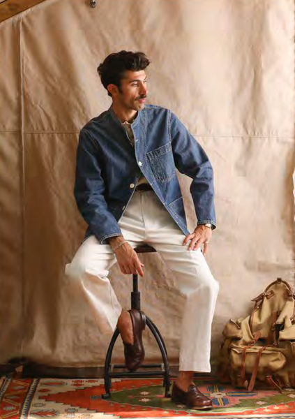 Mason Collarless Jacket - Stone Washed Denim - 52 (L)