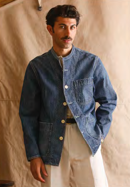 Mason Collarless Jacket - Stone Washed Denim - 52 (L)