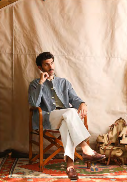 Mason Collarless Jacket - HIckory Stripe - 50, 52, 54