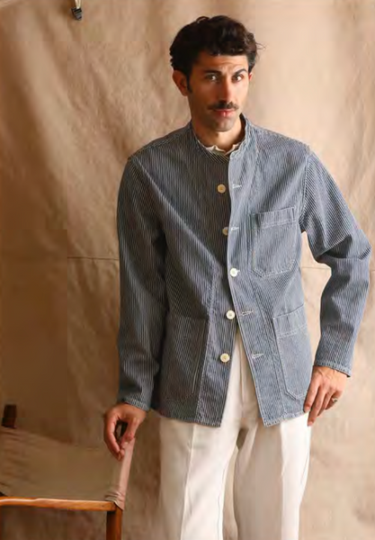 Mason Collarless Jacket - HIckory Stripe - 50, 52, 54