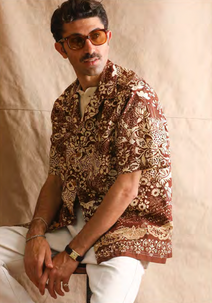 Miami Camp Shirt - Dark Cinnamon Print - 50, 52