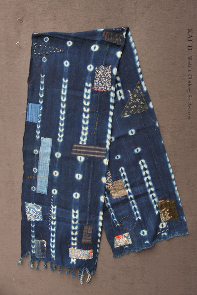 African Indigo Boro Scarf F - Dark Indigo