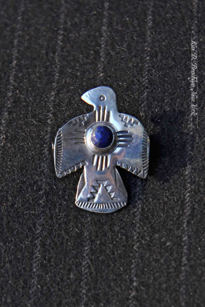 Sterling Silver Brooch - Thunderbird with Lapis