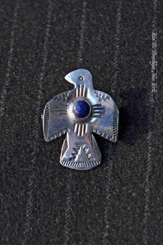 Sterling Silver Brooch - Thunderbird with Lapis