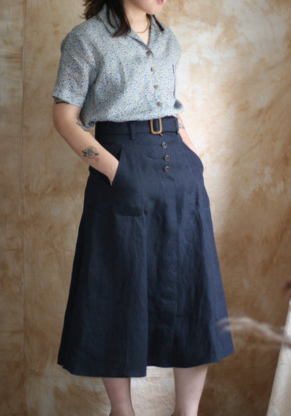 Georgia Linen Skirt - Navy - XS, S, M