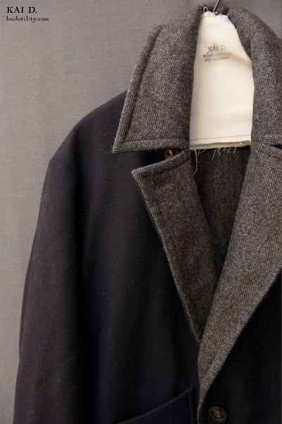 Anne Reversible Wool Coat - Grey / Navy - XS, S