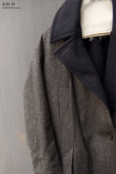 Anne Reversible Wool Coat - Grey / Navy - XS, S